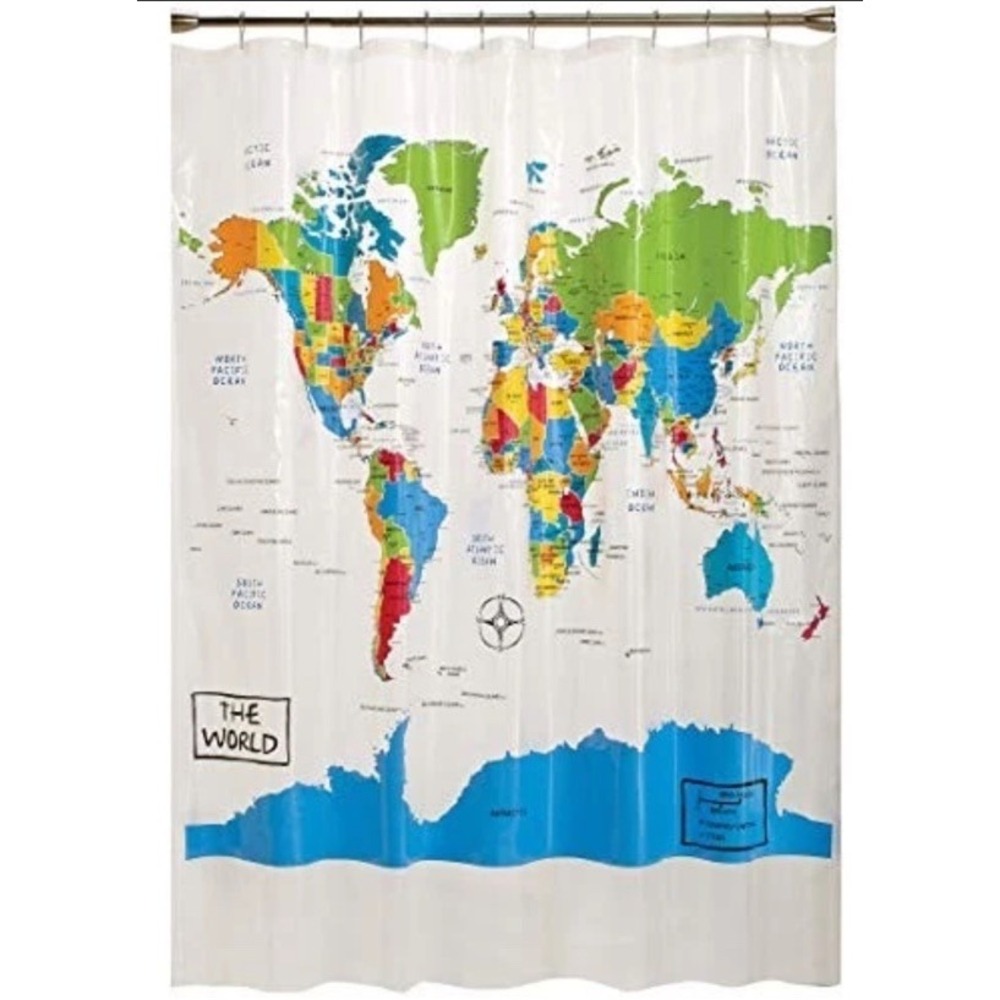 World Map Waterproof PEVA Shower Curtain Educational Geography Bathroom Decor
